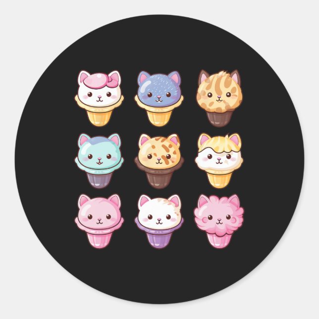 Kawaii Cat Ice Cream Sweets Food Lover  Classic Round Sticker (Front)