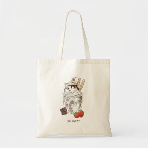 kawaii cat in a bowl ice cream  tote bag