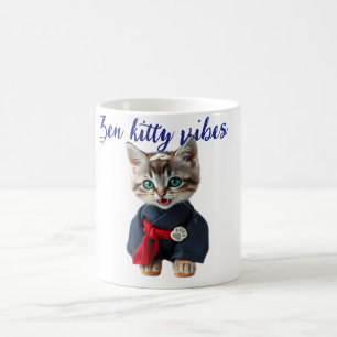 😻 Kawaii Cat in Blue Kimono - Japanese Style Art Coffee Mug