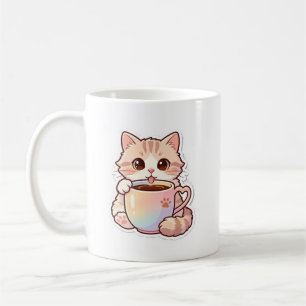 Kawaii Cat in Rainbow Coffee Cup Cute Ceramic Mug