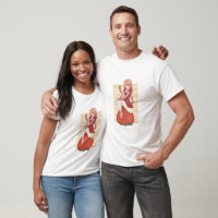 Kawaii Cat Lady on Strawberry Cartoon T-Shirt