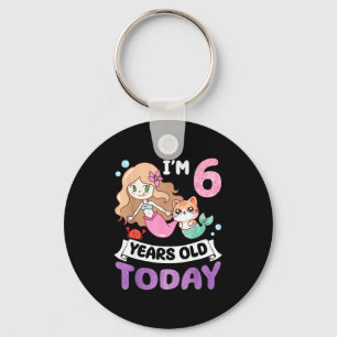Kawaii cat mermaid i’m 6 years old 6th birthday key ring
