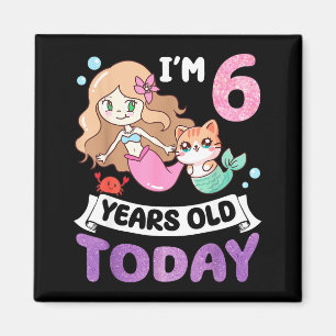 Kawaii cat mermaid i’m 6 years old 6th birthday magnet
