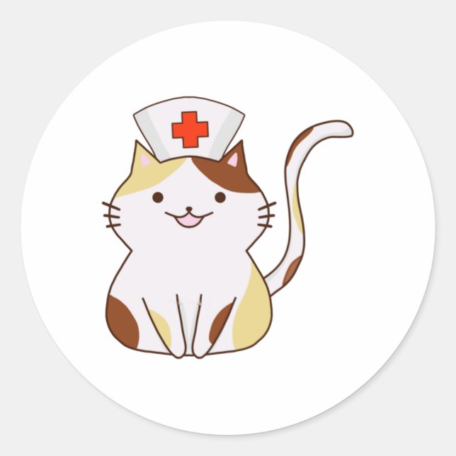Kawaii Cat Nurse  Classic Round Sticker (Front)