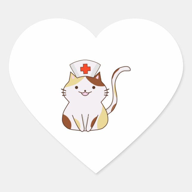 Kawaii Cat Nurse  Heart Sticker (Front)