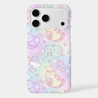 Kawaii Cat Pastel Rainbow Heart Pattern