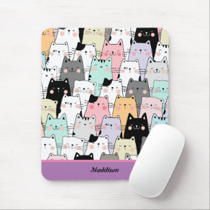 Kawaii Cat Pattern Customisable Name Mouse Pad