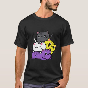 Kawaii Cat Pile Nonbinary Pride T-Shirt