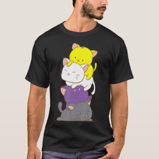 Kawaii Cat Pile T-Shirt Lgbtq Non Binary Pride Fla