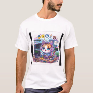 Kawaii Cat Programmer T-Shirt | Cute Coding Cat An