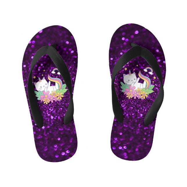 Kawaii Cat Purple Sparkle Glitter Glamour  Kid's Thongs (Footbed)