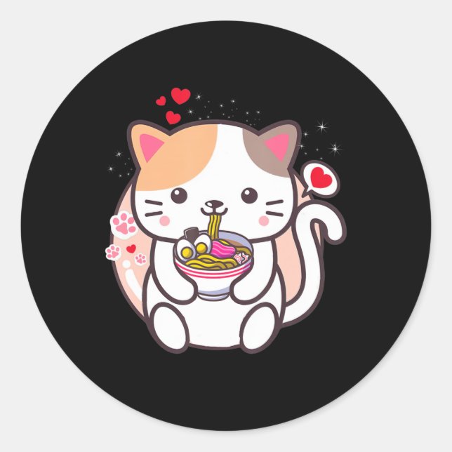 Kawaii Cat Ramen Anime Japanese Food Girls Officia Classic Round Sticker (Front)