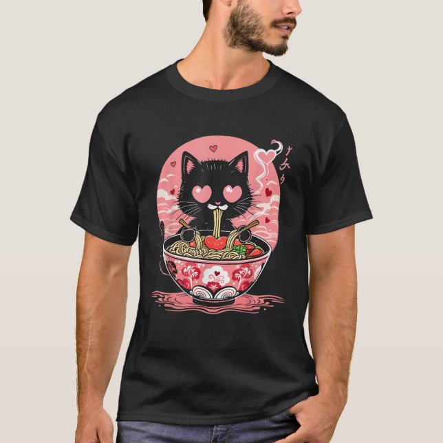 Kawaii Cat Ramen Anime Noodles Lover Japanese Aest T-Shirt (Front)