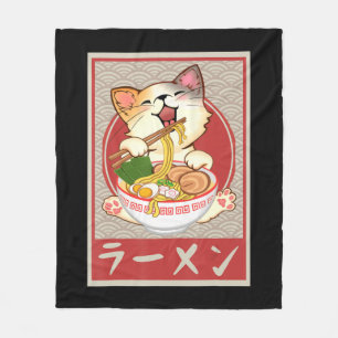 Kawaii Cat Ramen Anime Vintage Japanese Gift Girls Fleece Blanket