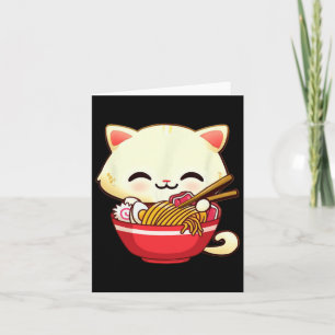 Kawaii Cat Ramen Japanese Food Funny Anime Girls T Card