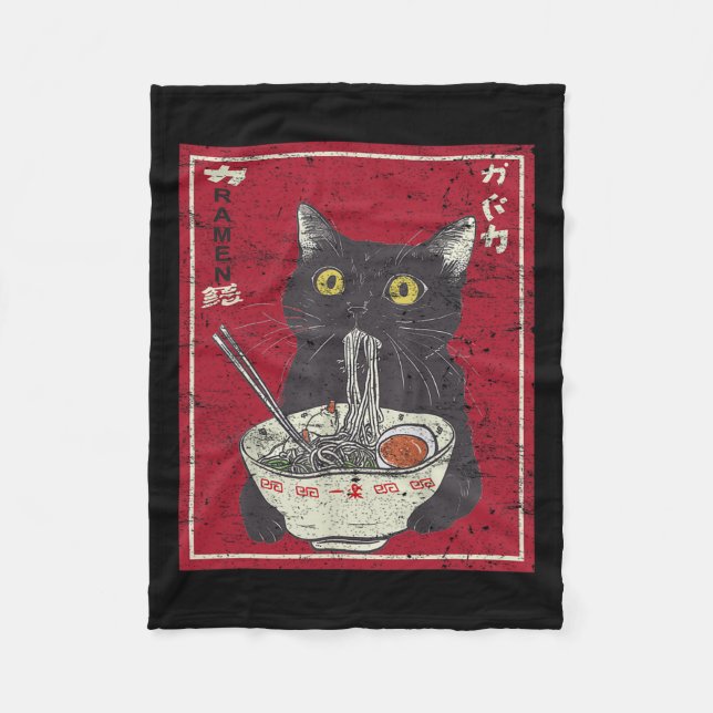 Kawaii Cat Ramen Japanese Food Funny Anime Girls T Fleece Blanket (Front)