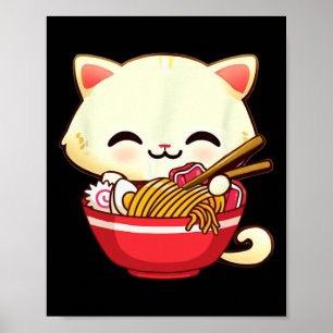 Kawaii Cat Ramen Japanese Food Funny Anime Girls T Poster