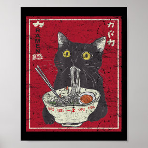 Kawaii Cat Ramen Japanese Food Funny Anime Girls T Poster