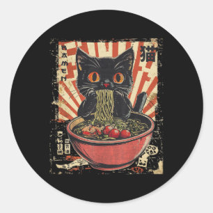 Kawaii Cat Ramen Noodle Funny Japanese Anime Manga Classic Round Sticker
