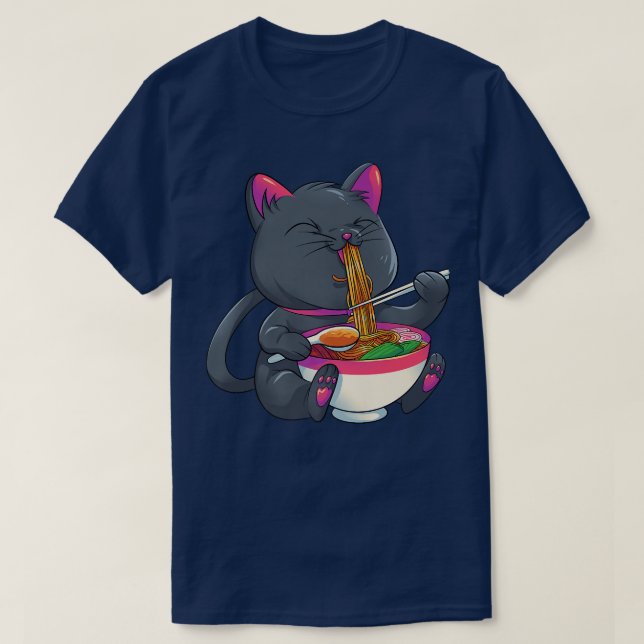 Kawaii Cat Ramen Noodles Cute Kitten Japanese Anim T-Shirt (Design Front)