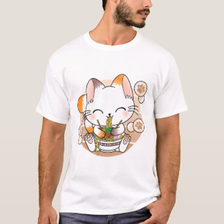 Kawaii Cat Ramen Noodles Otaku Japanese Anime Neko T-Shirt