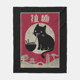 Kawaii Cat Ramen Vintage Anime Japanese Food Girls Fleece Blanket