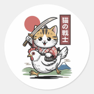 Kawaii Cat Riding Chicken Japanese Anime Funny Sam Classic Round Sticker