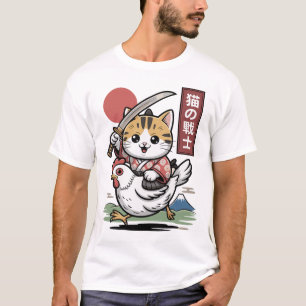 Kawaii Cat Riding Chicken Japanese Anime Funny Sam T-Shirt