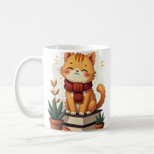 Kawaii Cat Succulent Mushroom Book Stack Plant Par Coffee Mug