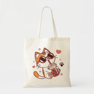 Kawaii Cat with Boba Tea Tote Bag – Hearts & Stars
