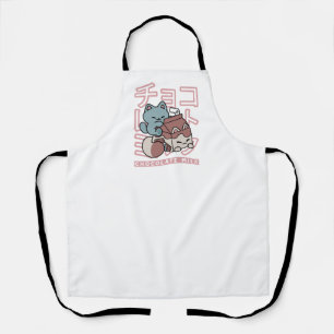 Kawaii Cat with Chocolate Milk – Japanese Pop Art  Apron