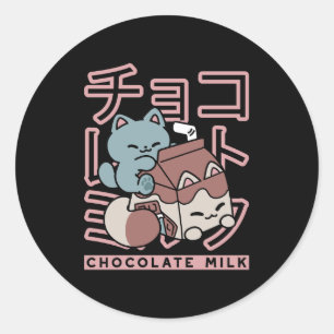 Kawaii Cat with Chocolate Milk – Japanese Pop Art  Classic Round Sticker