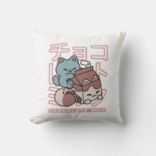 Kawaii Cat with Chocolate Milk – Japanese Pop Art  Cushion