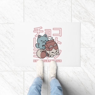 Kawaii Cat with Chocolate Milk – Japanese Pop Art Doormat