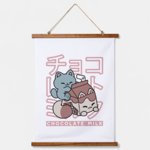 Kawaii Cat with Chocolate Milk – Japanese Pop Art  Hanging Tapestry