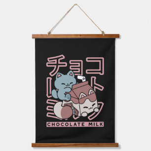 Kawaii Cat with Chocolate Milk – Japanese Pop Art  Hanging Tapestry