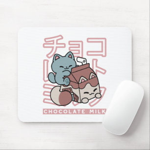 Kawaii Cat with Chocolate Milk – Japanese Pop Art Mouse Pad