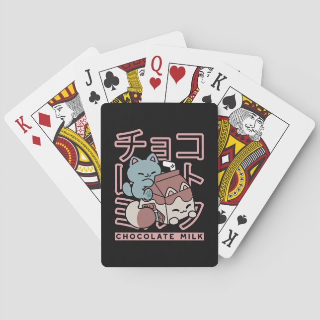Kawaii Cat with Chocolate Milk – Japanese Pop Art  Playing Cards (Back)