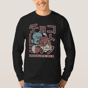 Kawaii Cat with Chocolate Milk – Japanese Pop Art T-Shirt