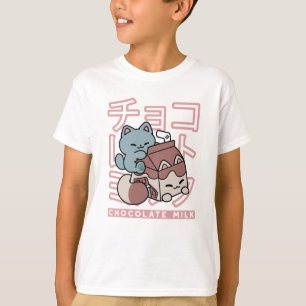 Kawaii Cat with Chocolate Milk – Japanese Pop Art  T-Shirt