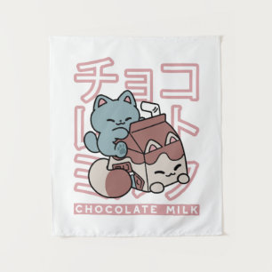 Kawaii Cat with Chocolate Milk – Japanese Pop Art  Tapestry
