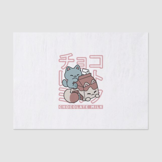 Kawaii Cat with Chocolate Milk – Japanese Pop Art  Tissue Paper (Front)