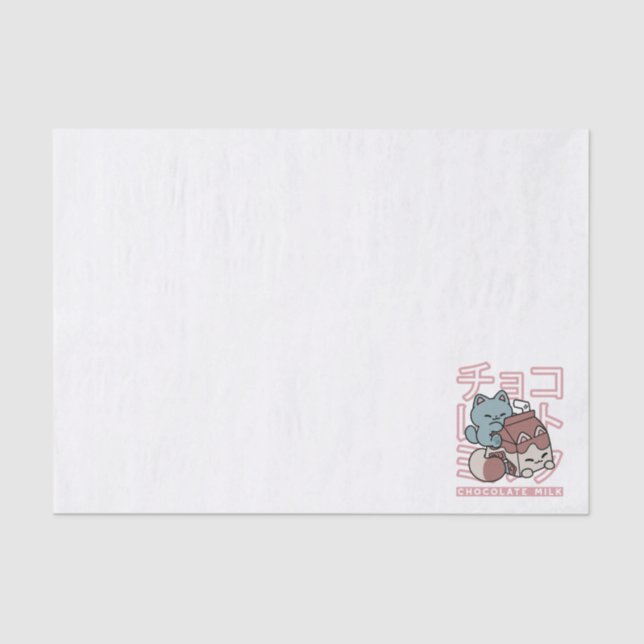 Kawaii Cat with Chocolate Milk – Japanese Pop Art  Tissue Paper (Front)