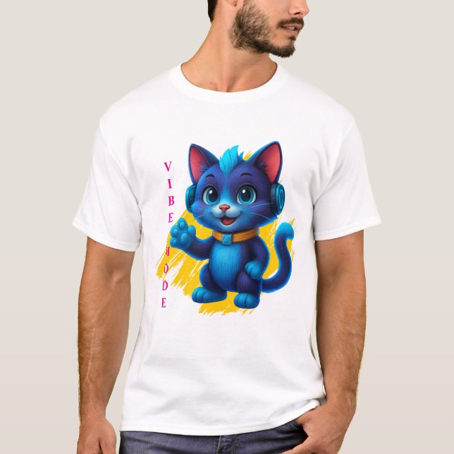 Kawaii cat with headphones T-Shirt (Front)