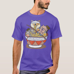 Kawaii Cats Anime Japanese Ramen Noodles  T-Shirt