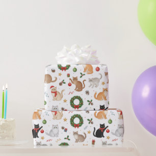 Kawaii Cats & Christmas Decorations Wrapping Paper