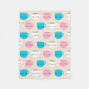 Kawaii Cats Cup of Tea Fleece Blanket