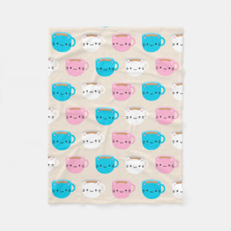 Kawaii Cats Cup of Tea Fleece Blanket