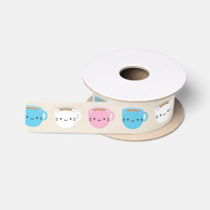 Kawaii Cats Cups Satin Ribbon
