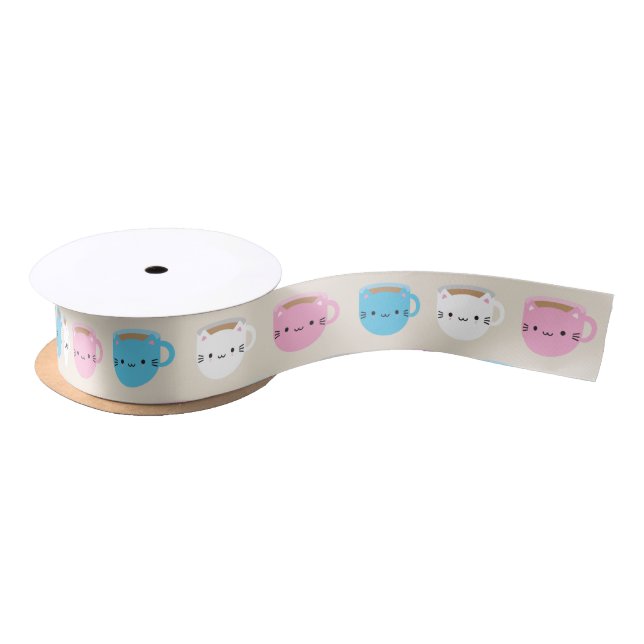 Kawaii Cats Cups Satin Ribbon (Spool)